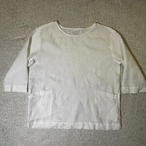 Purejill 100% linen White 3/4 Sleeve Top with Pockets size S